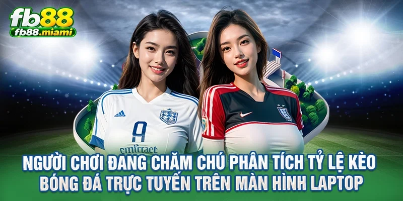 Người chơi đang chăm chú phân tích tỷ lệ kèo bóng đá trực tuyến trên màn hình laptop